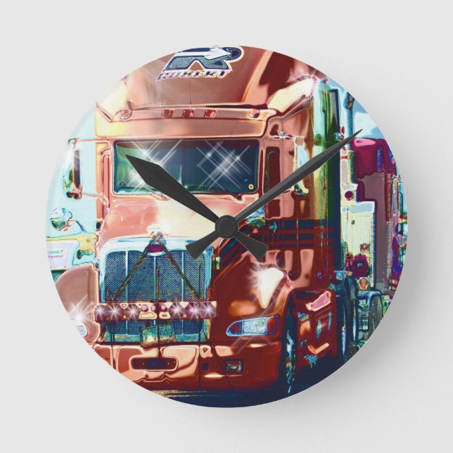 Big Red Heavy Truck for Truckers & Truck-Lovers Round Clock (Front)