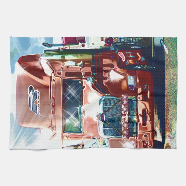 Big Red Heavy Truck for Truckers & Truck-Lovers Tea Towel (Horizontal)