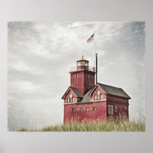 Big Red Lighthouse Impessionism Poster