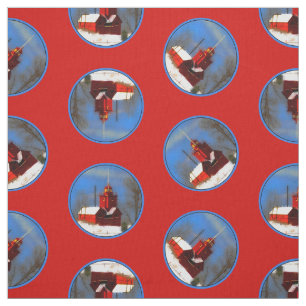 Big Red Lighthouse Painting Holland Original Art Fabric