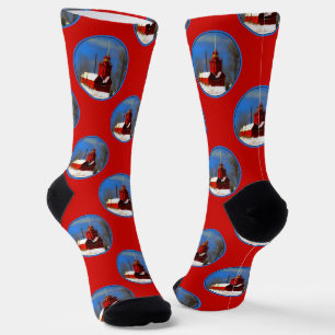 Big Red Lighthouse Painting Holland Original Art Socks