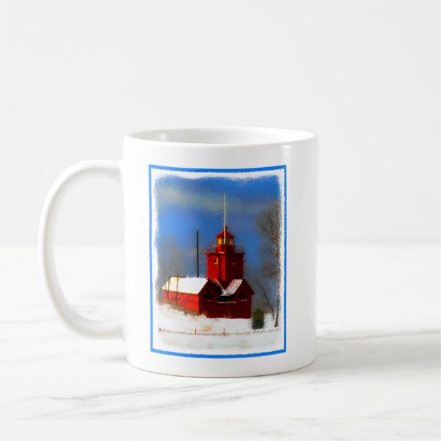 Big Red Lighthouse Painting - Original Art Coffee Mug (Left)