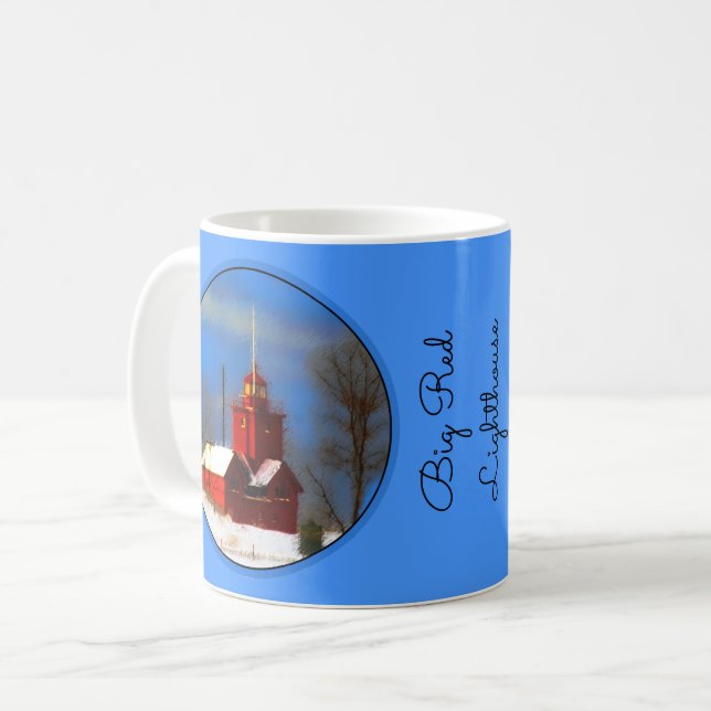 Big Red Lighthouse Painting - Original Art Coffee Mug (Front Left)