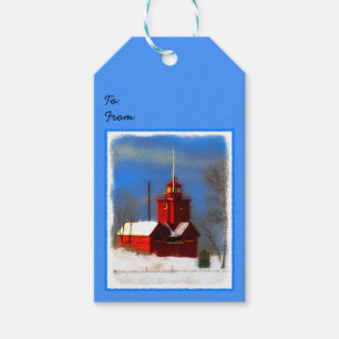 Big Red Lighthouse Painting - Original Art Gift Tags
