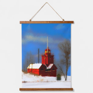 Big Red Lighthouse Painting - Original Art Hanging Tapestry