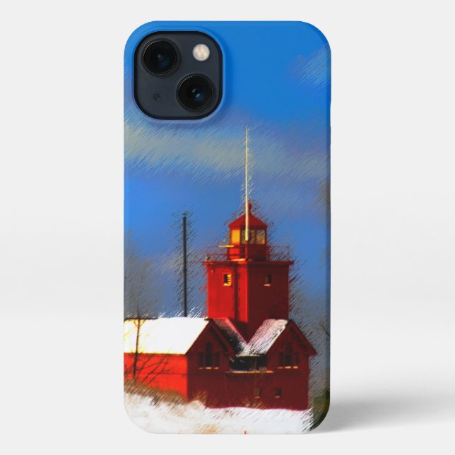 Big Red Lighthouse Painting - Original Art iPhone Case (Back)