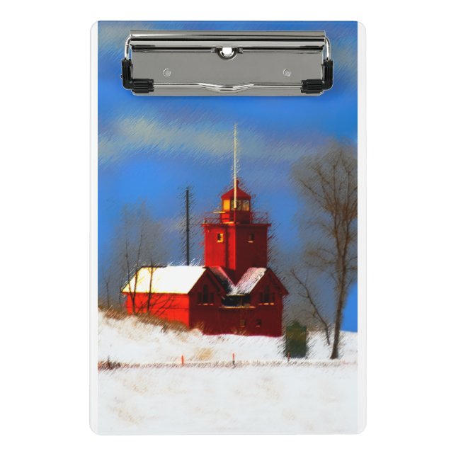 Big Red Lighthouse Painting - Original Art Mini Clipboard (Front)