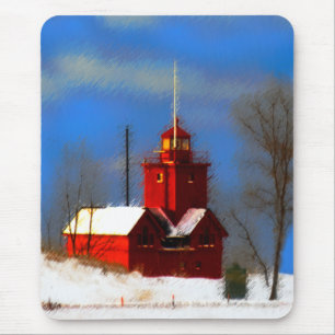 Big Red Lighthouse Painting - Original Art Mouse Pad