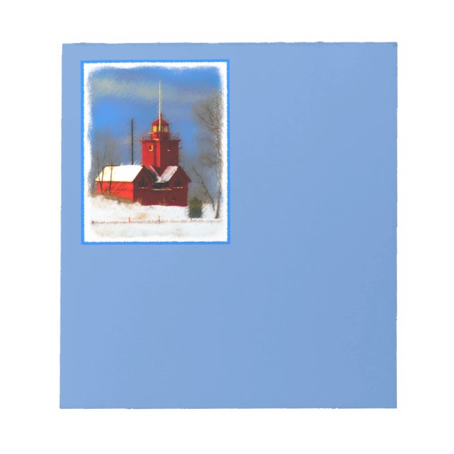 Big Red Lighthouse Painting - Original Art Notepad (Front)