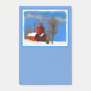 Big Red Lighthouse Painting - Original Art Post-it Notes