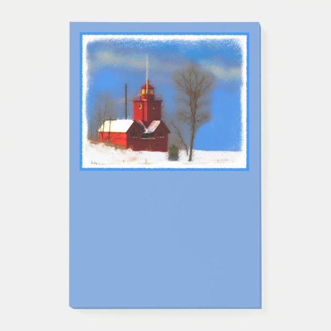 Big Red Lighthouse Painting - Original Art Post-it Notes (Front)