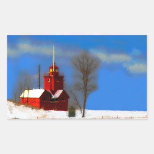 Big Red Lighthouse Painting - Original Art Rectangular Sticker