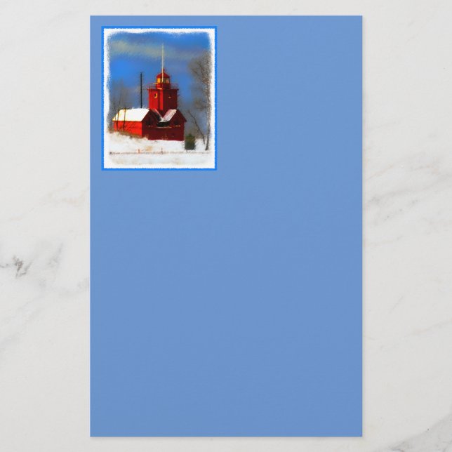 Big Red Lighthouse Painting - Original Art Stationery (Front)