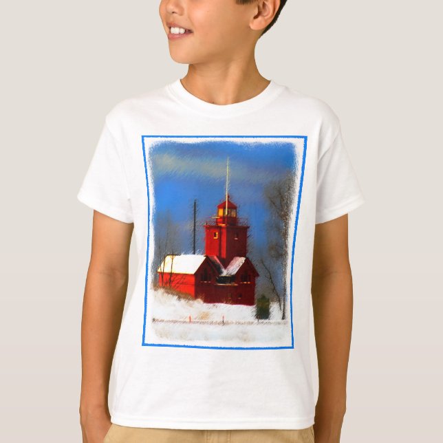 Big Red Lighthouse Painting - Original Art T-Shirt (Front)