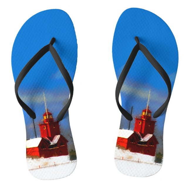 Big Red Lighthouse Painting - Original Art Thongs (Footbed)