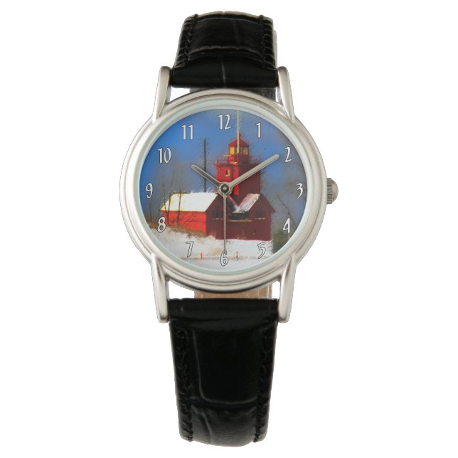 Big Red Lighthouse Painting - Original Art Watch (Front)