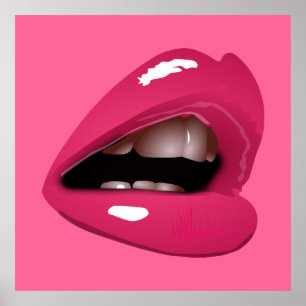 Big Red Lips Pink Poster
