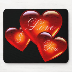 Big red love heart/I love you/loving heart-black Mouse Pad