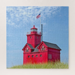 Big Red Michigan Lighthouse Jigsaw Puzzle