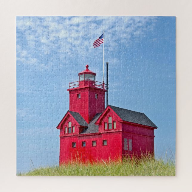 Big Red Michigan Lighthouse Jigsaw Puzzle (Vertical)