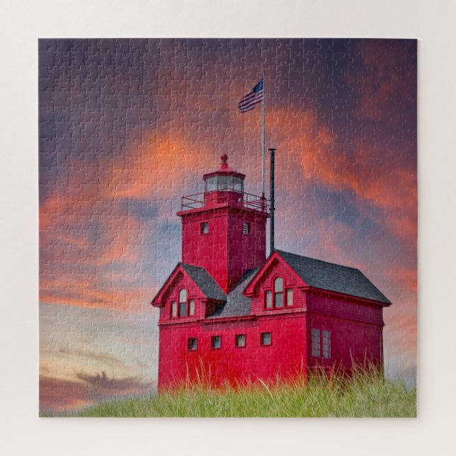 Big Red Michigan Lighthouse Jigsaw Puzzle (Vertical)