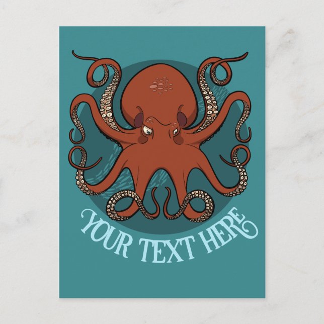 Big Red Octopus Custom Text Nautical Theme Artwork Postcard (Front)