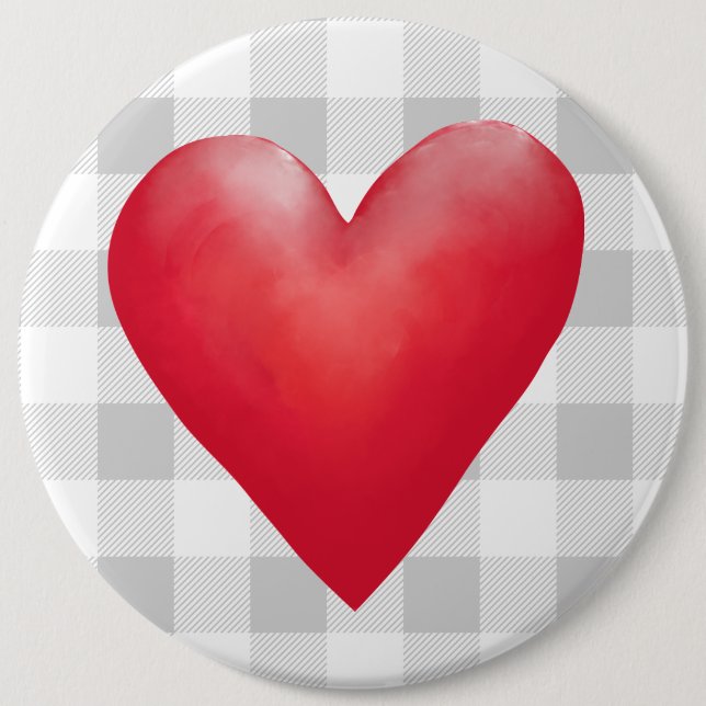 Big Red Painted Heart | Buffalo Plaid Valentine 6 Cm Round Badge (Front)
