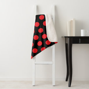 Big Red Polka Dots on Black  Sherpa Blanket