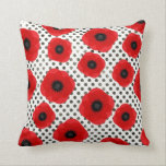 Big Red Poppy Flowers on Black and White Polka Dot Cushion<br><div class="desc">Big bold and bright ,  red poppy flowers on a faded black and white polka dot spotted background. A lovely fresh bright look for any type of room.</div>