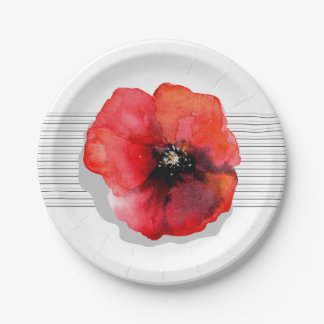Big red poppy paper plate