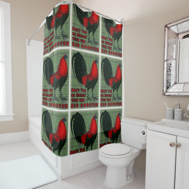 Big Red Rooster Shower Curtain (In Situ)