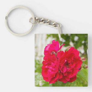 Big red roses in the garden key ring