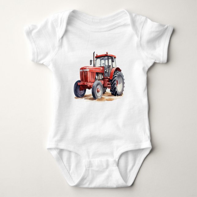 Big Red Tractor, Boy and Girl Baby Gift Baby Bodysuit (Front)