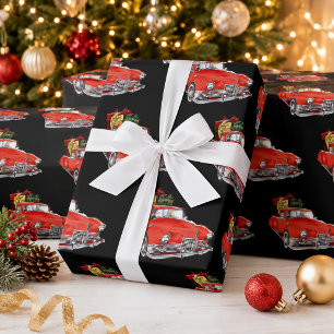 Big Red Vintage Car, Gifts & Santa Claus Christmas Wrapping Paper
