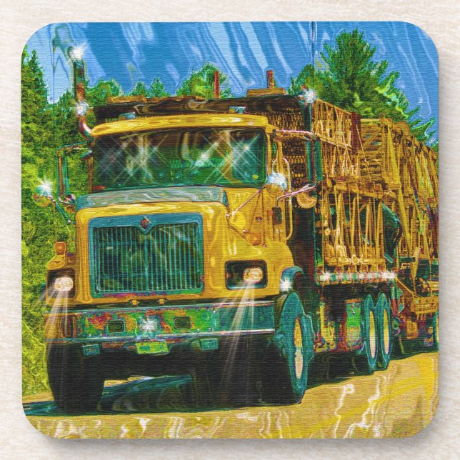 Big Red Yellow Truck for Truckers & Truck-Lovers Coaster (Front)