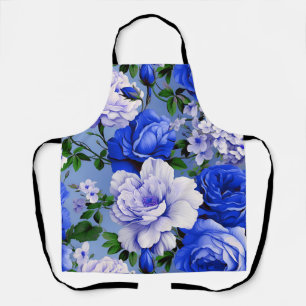 Big Retro Blue Rose Flower Apron