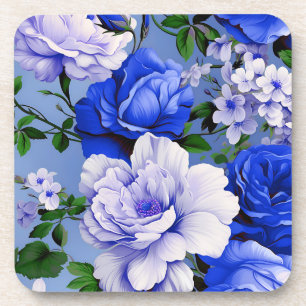 Big Retro Blue Rose Flower Coaster