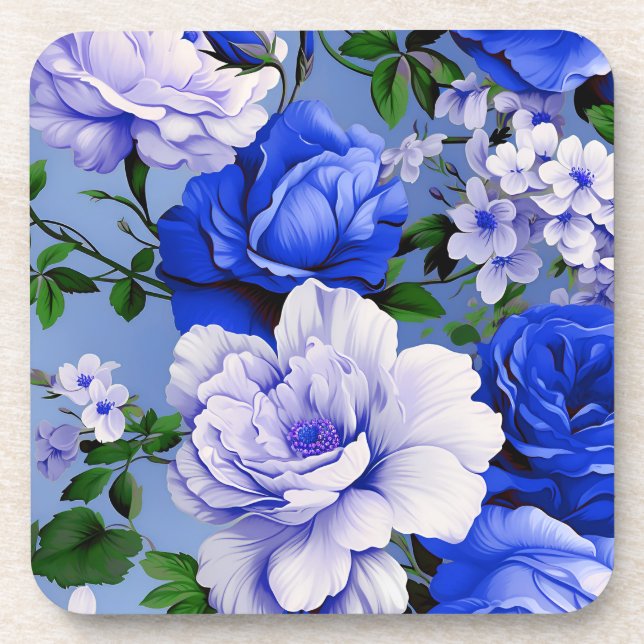 Big Retro Blue Rose Flower Coaster (Front)