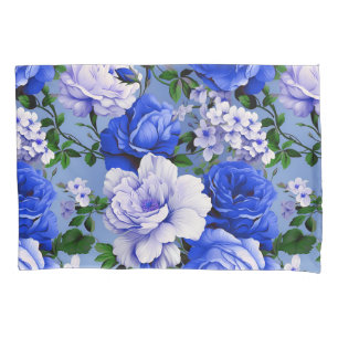 Big Retro Blue Rose Flower Pillowcase