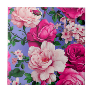 Big Retro Pink Rose Flower Ceramic Tile