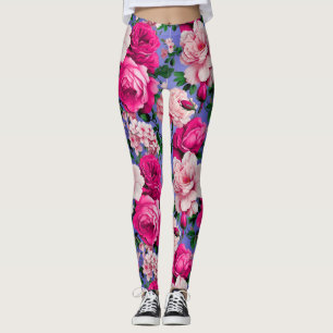 Big Retro Pink Rose Flower Leggings