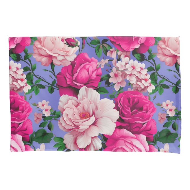 Big Retro Pink Rose Flower Pillowcase (Front)