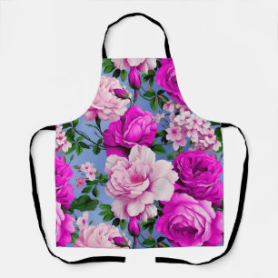 Big Retro Purple Rose Flower Apron