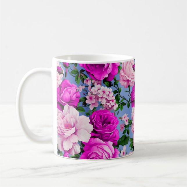 Big Retro Purple Rose Flower Coffee Mug (Left)