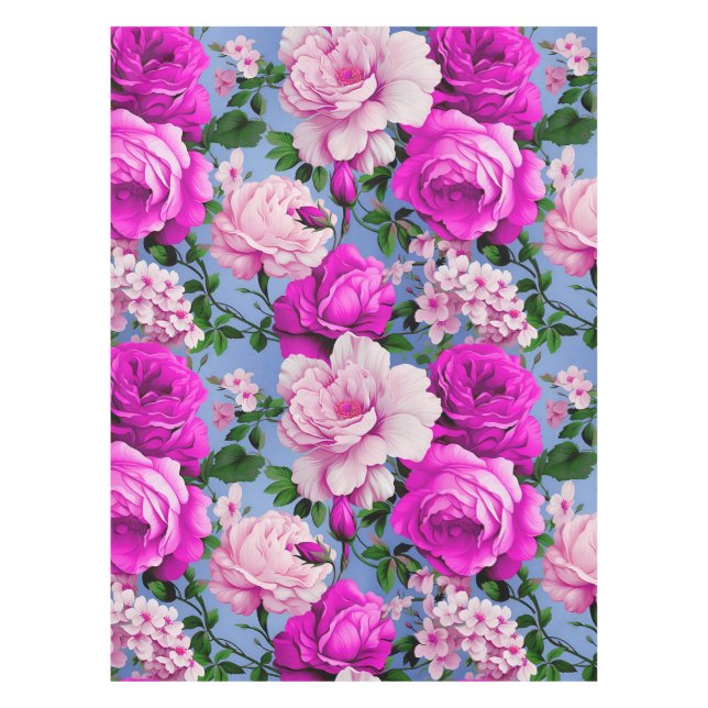 Big Retro Purple Rose Flower Tablecloth (Front)