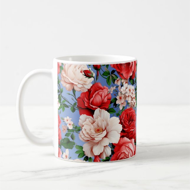 Big Retro Red Rose Flower Coffee Mug (Left)