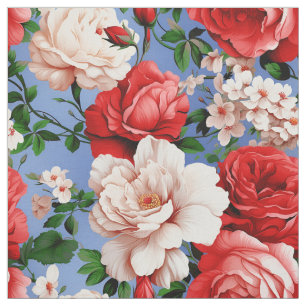 Big Retro Red Rose Flower Fabric
