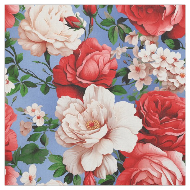 Big Retro Red Rose Flower Fabric (Swatch)