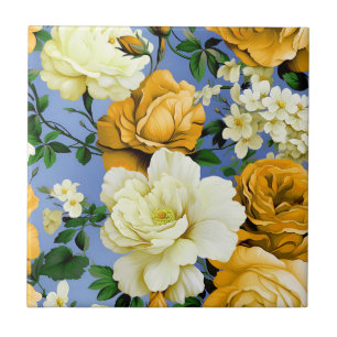 Big Retro Yellow Rose Flower Ceramic Tile