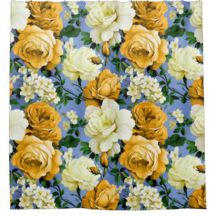 Big Retro Yellow Rose Flower Shower Curtain